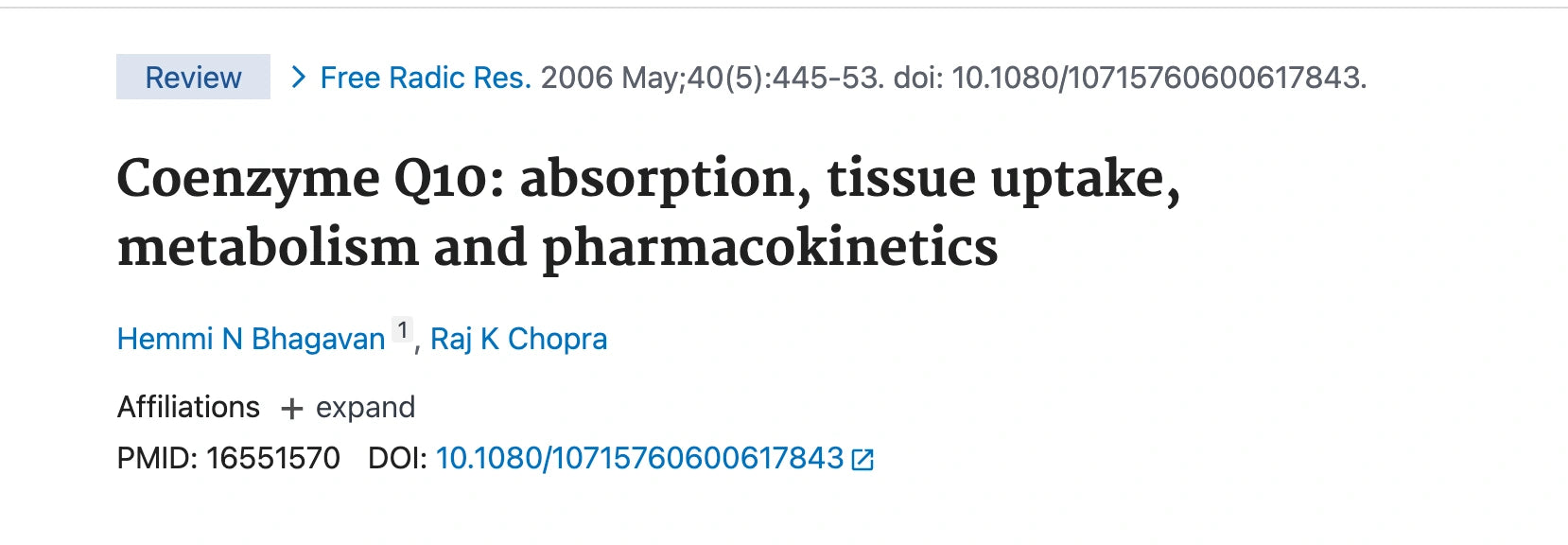 Research article description Coenzyme Q10: absorption, tissue uptake, metabolism and pharmacokinetics